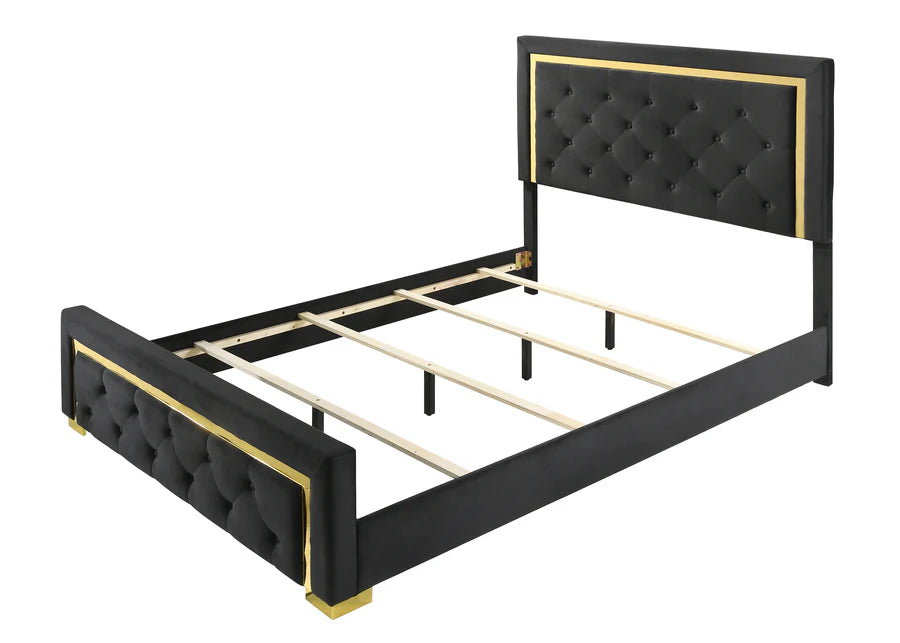 B9290 Pepe Black/Gold  Panel Upholstered Bed