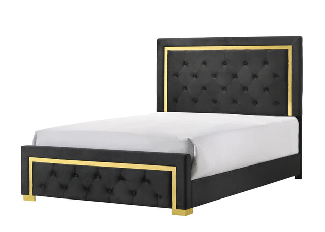 B9290 Pepe Black/Gold Panel Upholstered Bedroom Set