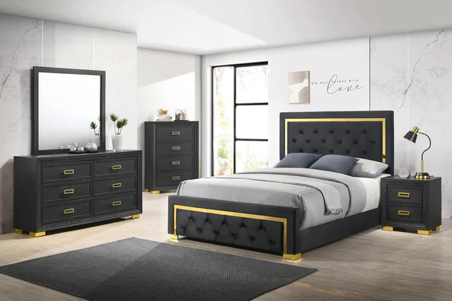 B9290 Pepe Black/Gold Panel Upholstered Bedroom Set