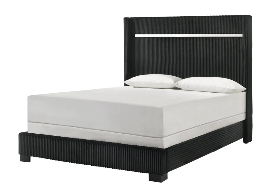 B9295 Black Corduroy Upholstered Panel Bed