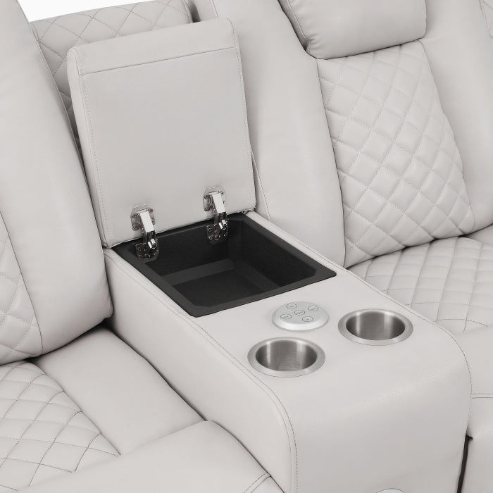 SH8895GRW-2 PW D. RECLN LOVESEAT W/ CONSOLE, PW HEADRESTS, LED LIGHT/SPEAKERS