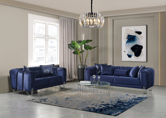 Santana Navy Velvet Sofa 89" & Loveseat 69"