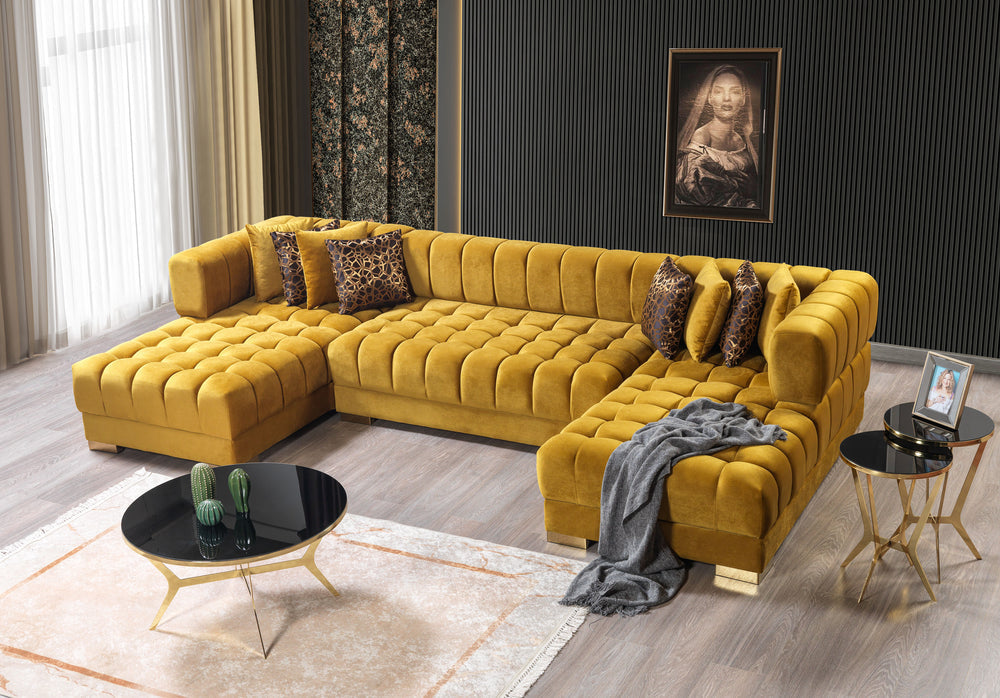 Ariana Mustard Velvet Double Chaise 138" Sectional [ETA: 8/23]