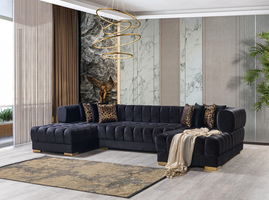 Ariana Black Velvet Double Chaise 138" Sectional