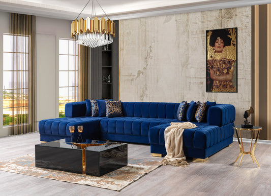 Ariana Blue Velvet Double Chaise 138" Sectional