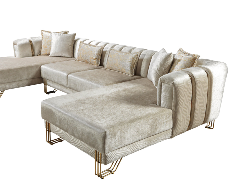 Santana Ivory Velvet Double Chaise 138" Sectional