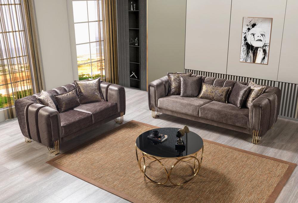 Santana Coffee Velvet Sofa 89" & Loveseat 69"