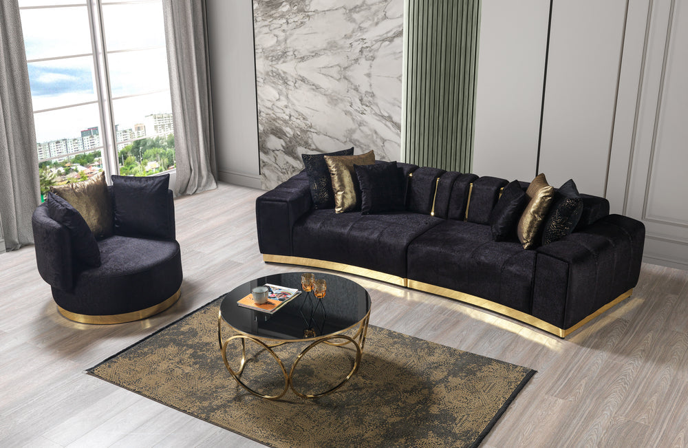 Michelle Black Velvet Curved 118" Sectional [ETA: 8/23]