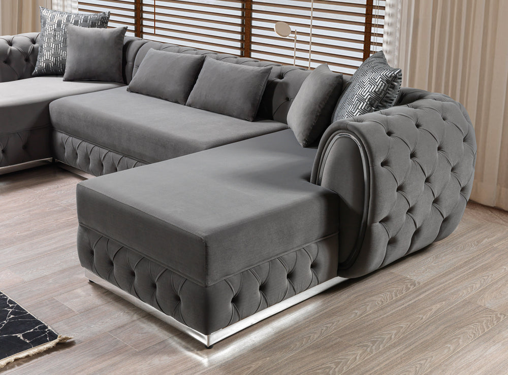 Jessie Gray Velvet Double Chaise 138" Sectional [ETA: 8/23]