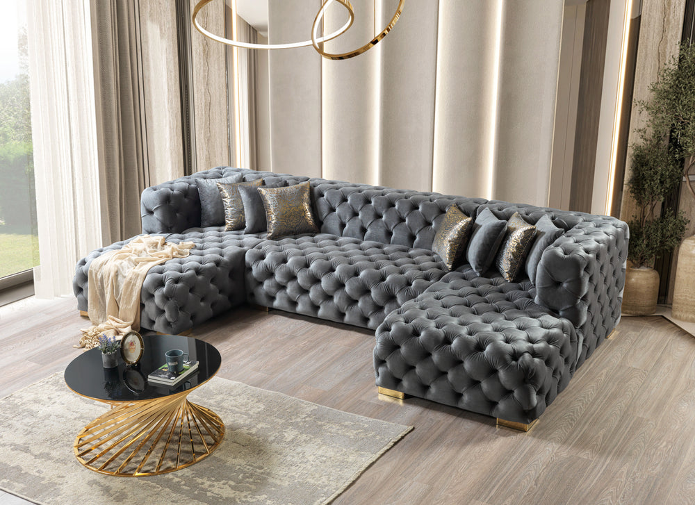 Neva Gray Velvet Double Chaise 138" Sectional [ETA: 8/23]