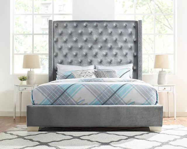 SH228 Gray Velvet Queen Upholstered Bed