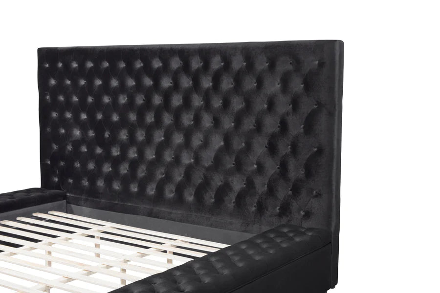 SH250 Black Velvet Queen Upholstered Storage Platform Bed