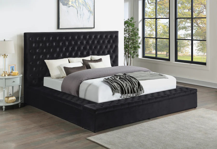 SH250 Black Velvet Queen Upholstered Storage Platform Bed