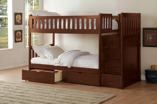 Rowe Dark Cherry Twin/Twin Step Bunk Bed with Storage Boxes