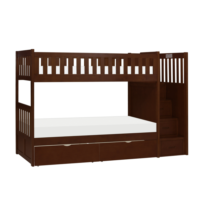 Rowe Dark Cherry Twin/Twin Step Bunk Bed with Storage Boxes