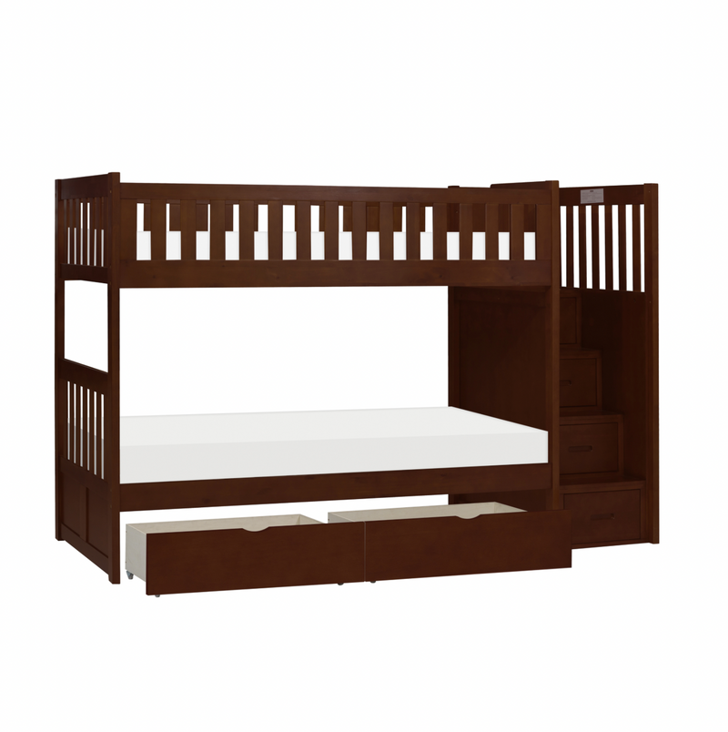 Rowe Dark Cherry Twin/Twin Step Bunk Bed with Storage Boxes