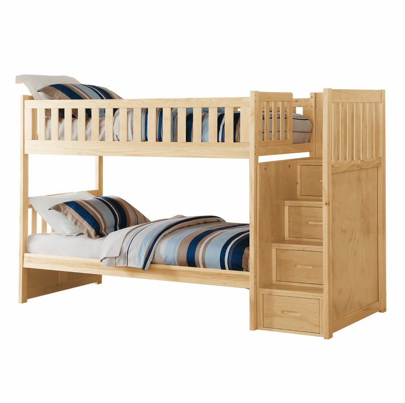 Bartly Pine Twin/Twin Step Bunk Bed with Storage Boxes