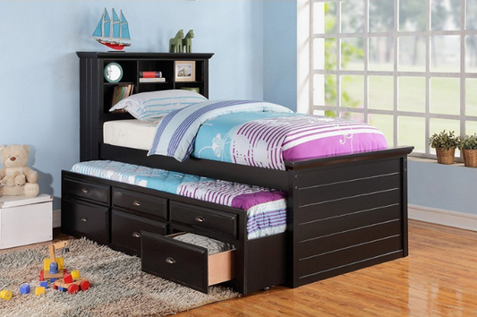 F9219 TWIN BED+TRUNDLE W/ SLATS BLACK