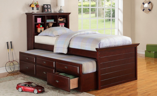 F9220 TWIN BED+TRUNDLE W/ SLATS D.CHERRY