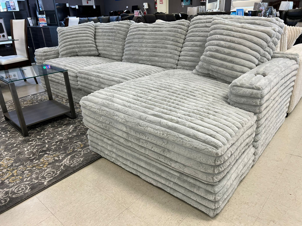 Comfrey Oversized Corduroy Gray 123" Sectional with Cupholders