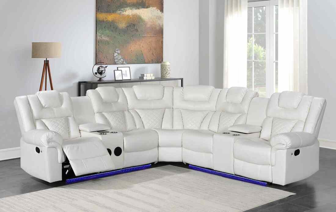 Alexa2023 White Reclining Sectional