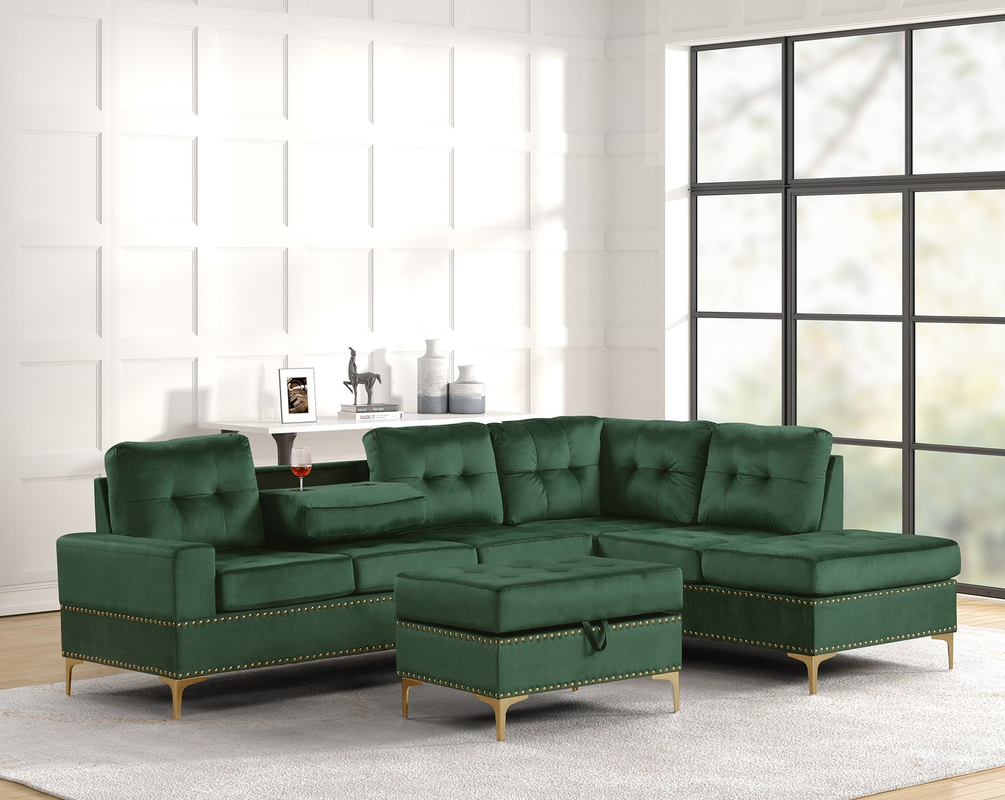 Anserra Green Reversible Sectional + Ottoman Set **NEW ARRIVAL**