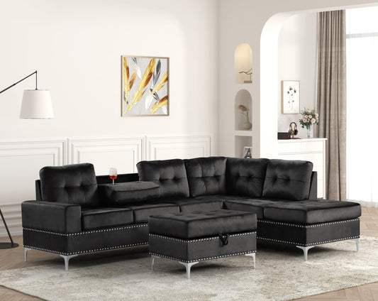 Anserra Black Reversible Sectional + Ottoman Set **NEW ARRIVAL**