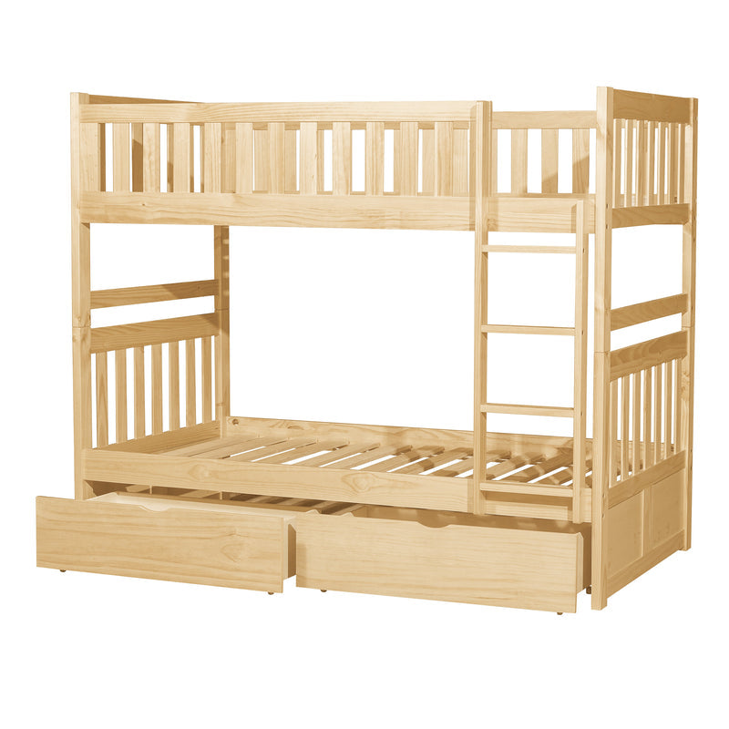 Bartly Pine Twin/Twin Bunk Bed with Storage Boxes