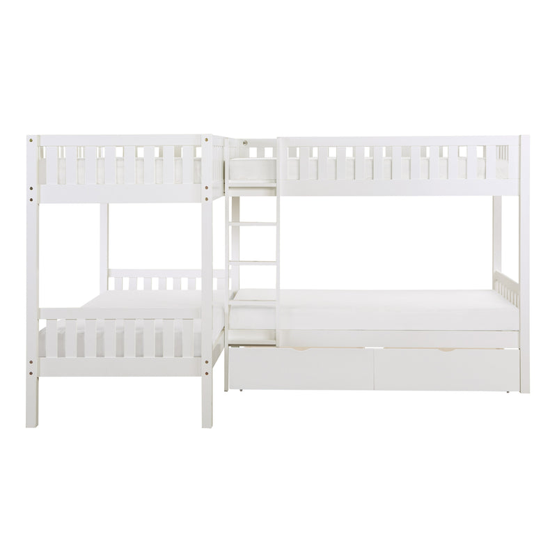 Galen White Corner Bunk Bed with Storage Boxes