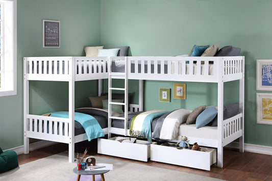 Galen White Corner Bunk Bed with Storage Boxes