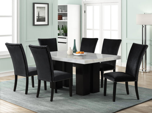 1220 Black - (FAUX MARBLE) Dining Table + 6 Chair Set