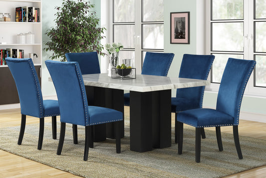 1220 Blue - (FAUX MARBLE) Dining Table + 6 Chair Set