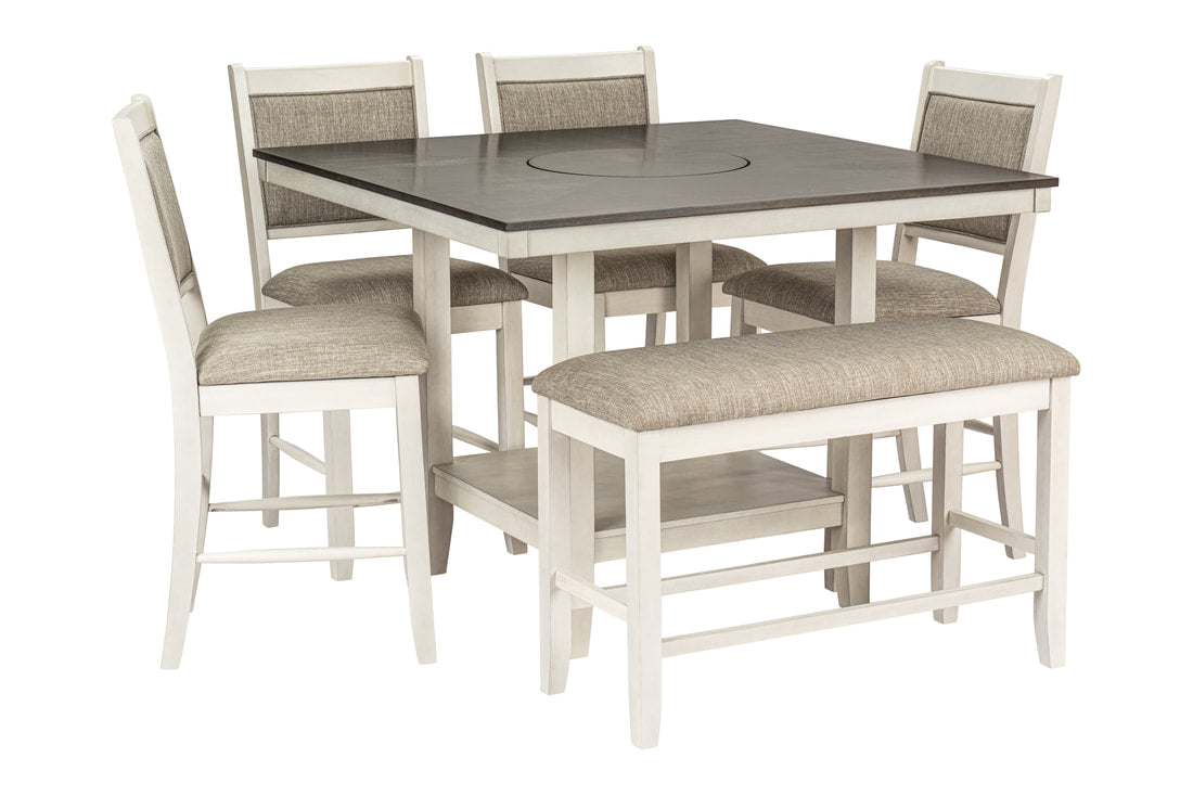 D2310 - Counter Height Table + 4 Chair + Bench Set