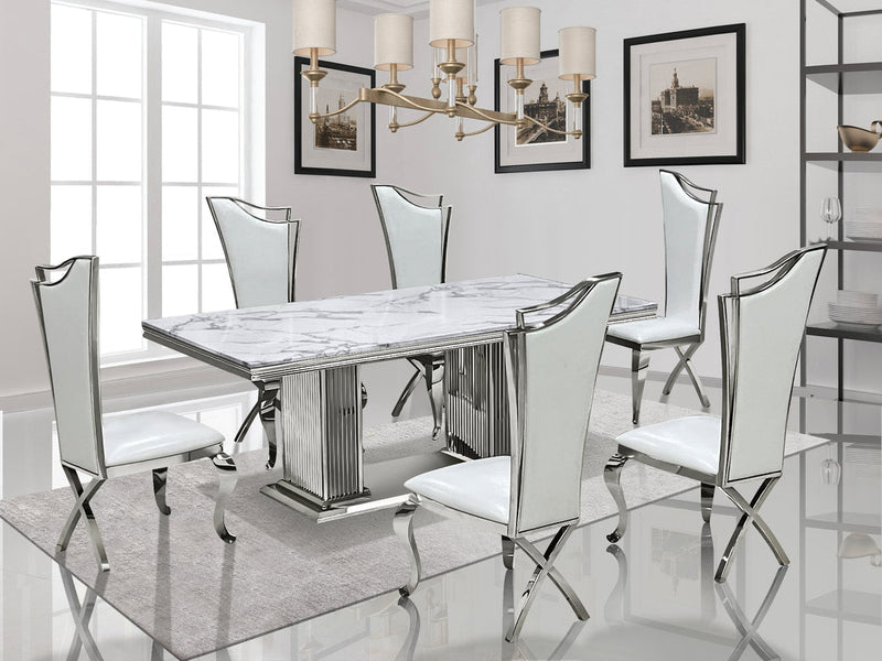 Royal Elegance Dining Room Set+ 6 Chair Set (silver+white)