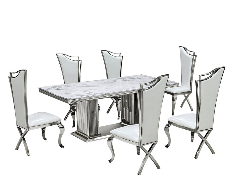 Royal Elegance Dining Room Set+ 6 Chair Set (silver+white)