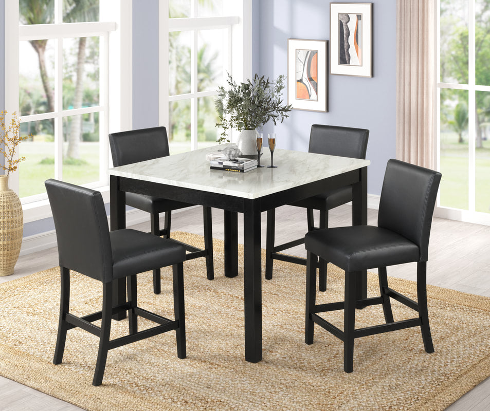 Dior PU - Black Pub Table + 4 Chair Set