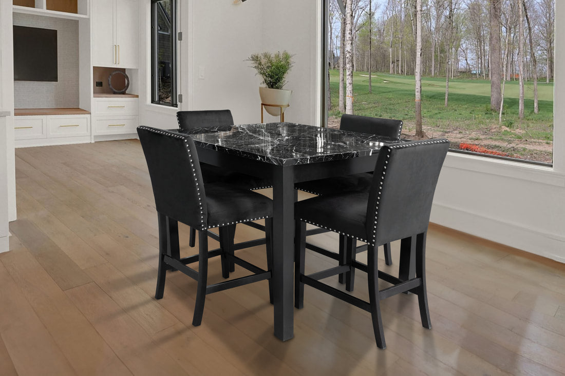 Dior Oynx Black - Pub Table + 4 Chair Set