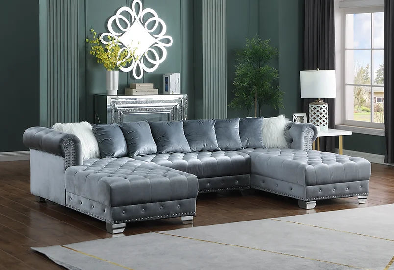 S6350 Jordan II  Velvet Double Chaise Sectional (Multiple Colors)