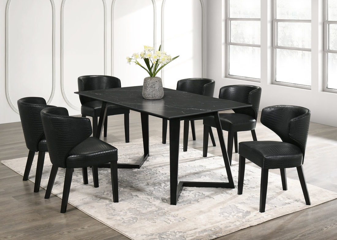 Hamilton ONYX PU Black Dining Table + 6 Chair Set **NEW ARRIVAL**