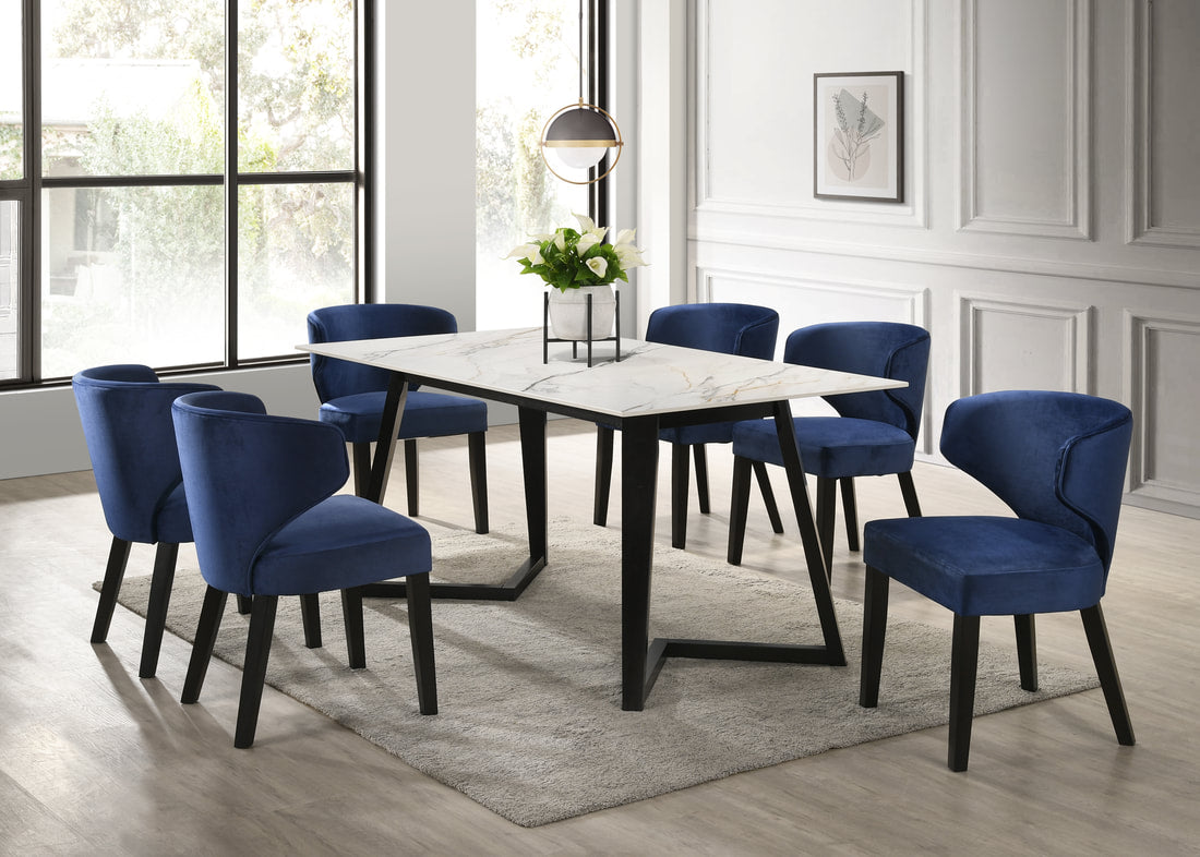 Hamilton WHITE Blue Dining Table + 6 Chair Set **NEW ARRIVAL**