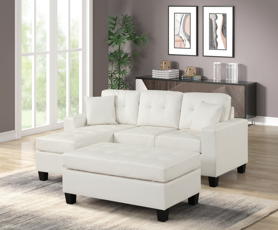 Naomi White PU - Reversible Sectional & Ottoman **NEW ARRIVAL**