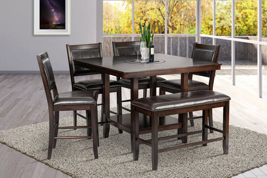 Skyline Counter Height Table + 4 Chair + Bench Set (BROWN)