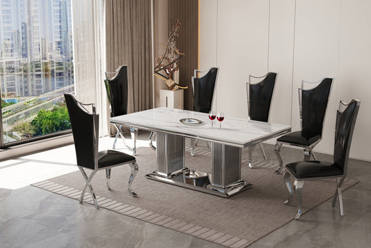 Stella Silver/Black 7-Piece Dining Room Set