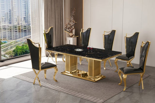 Royal Elegance Dining Table+ 6 Chair Set (BLACK)