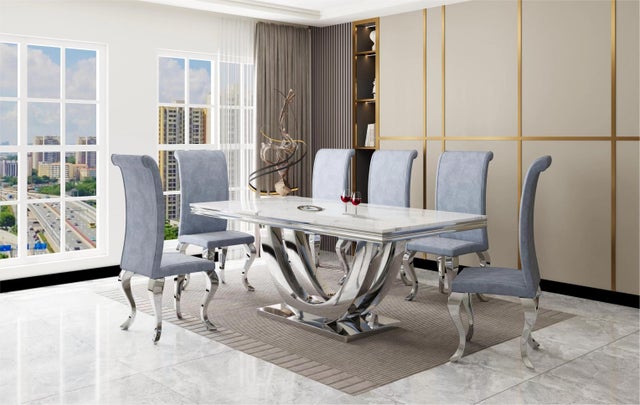 Harmony Collection Gray Dining Table + 6 Chair