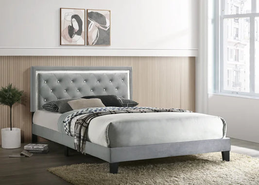 Passion Grey Velvet Platform Bed - King ONLY